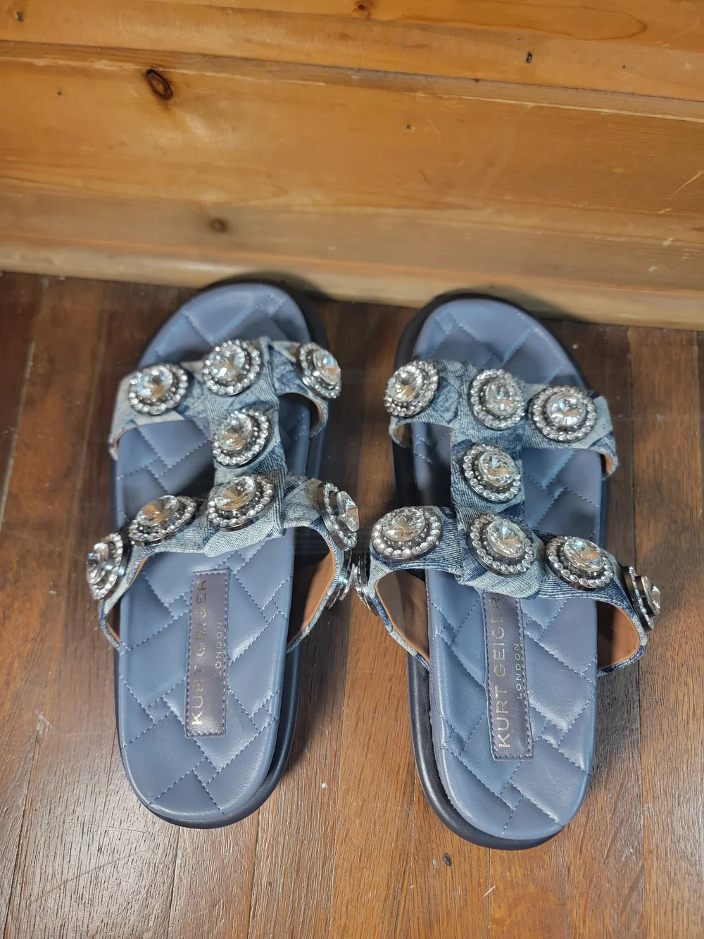Kurt Geiger Blue Jeweled Slide Sandals